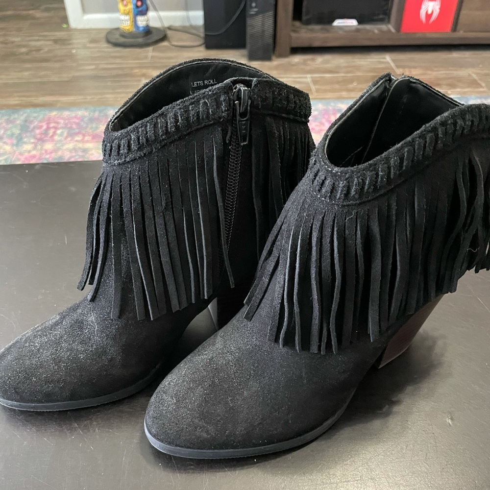 GB let’s roll fringe booties